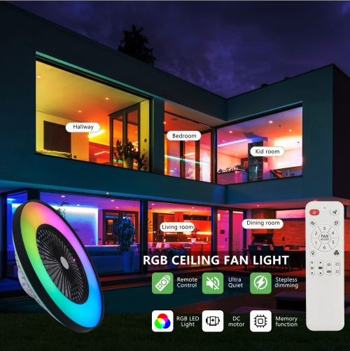 23-Inch Smart Ceiling Fan with RGB Light & Remote Control-SROYAS 