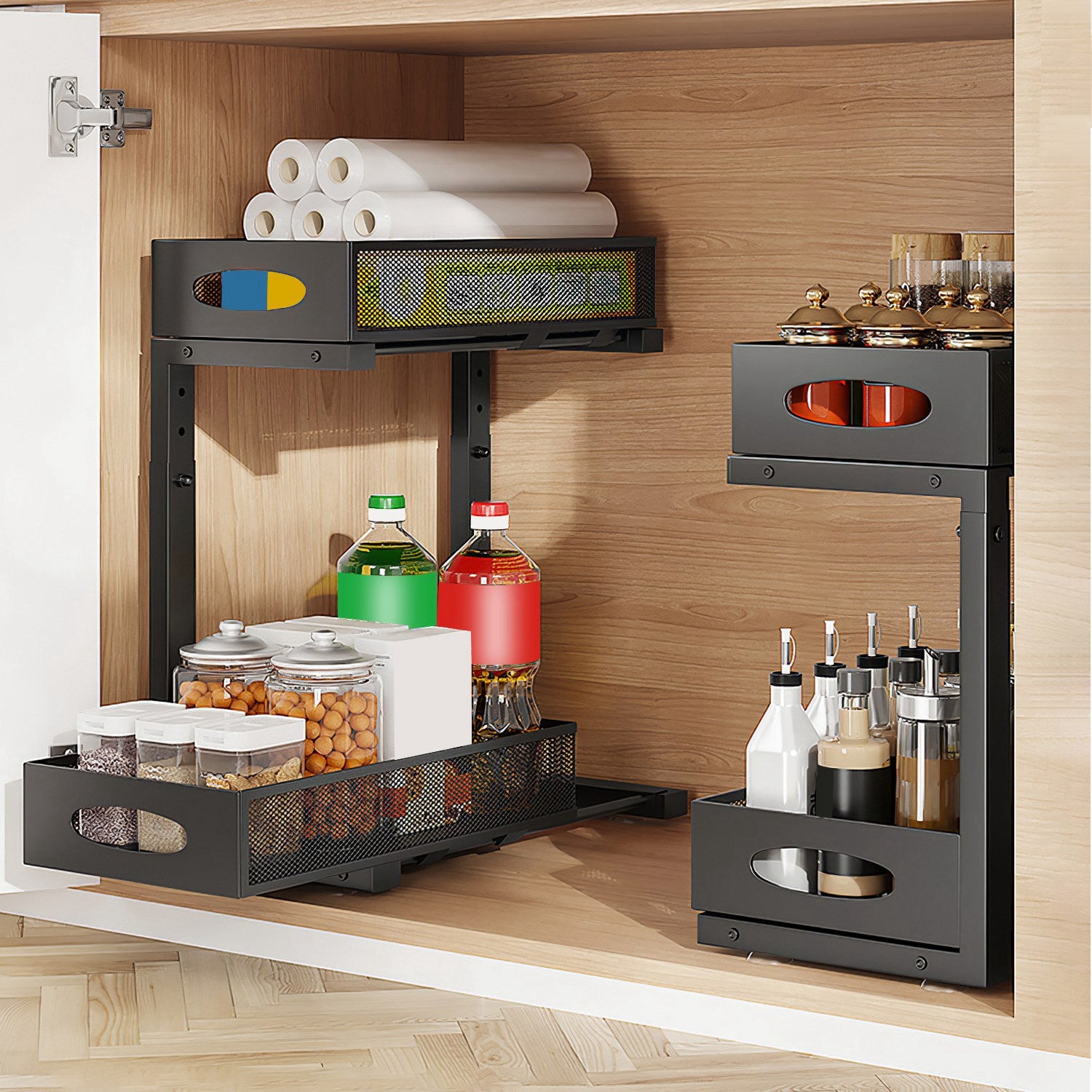 2 Pack of 2-Tier Pull-Out Under Sink Organizer with Sliding Baskets for bathroom organization and vanity storage