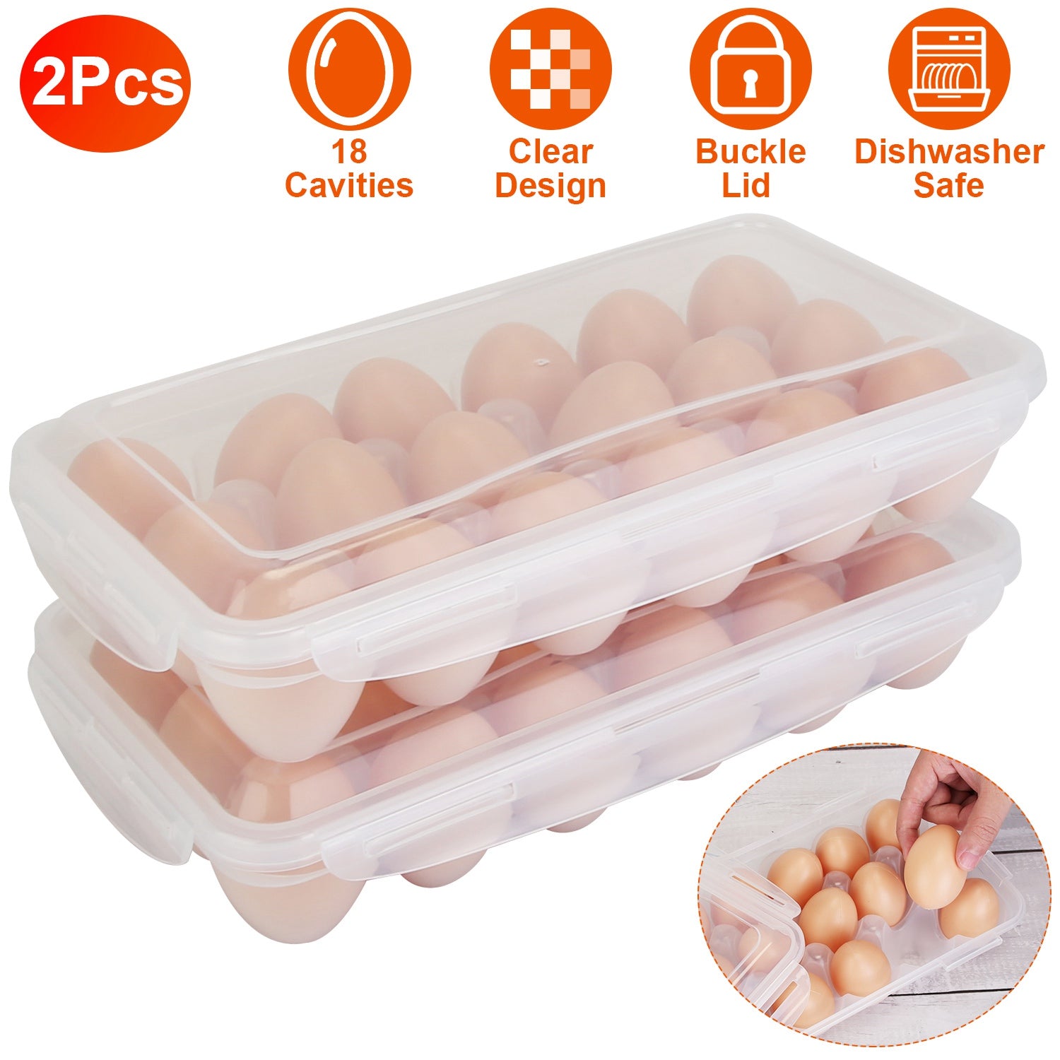 2-Pack Stackable Egg Holder for Refrigerator | 18-Cavity for pantry food storage and kitchen organization