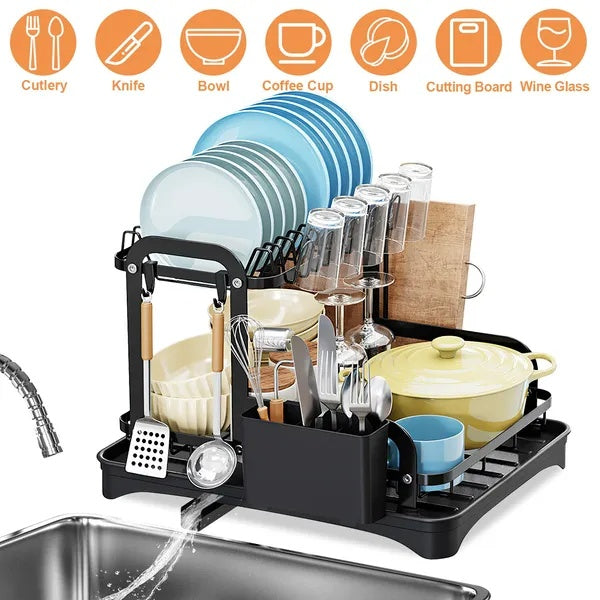 2-Tier Dish Drying Rack Kitchen Organizer for laundry room organization and clothes storage