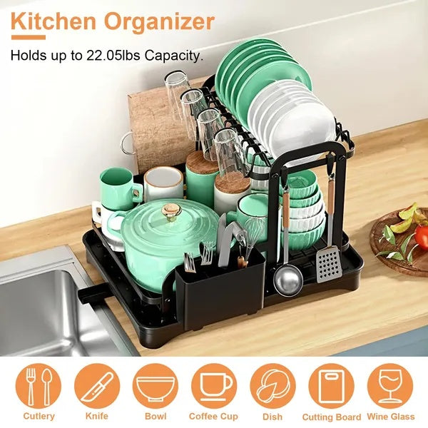 2-Tier Dish Drying Rack Kitchen Organizer view 2 for laundry room organization and clothes storage