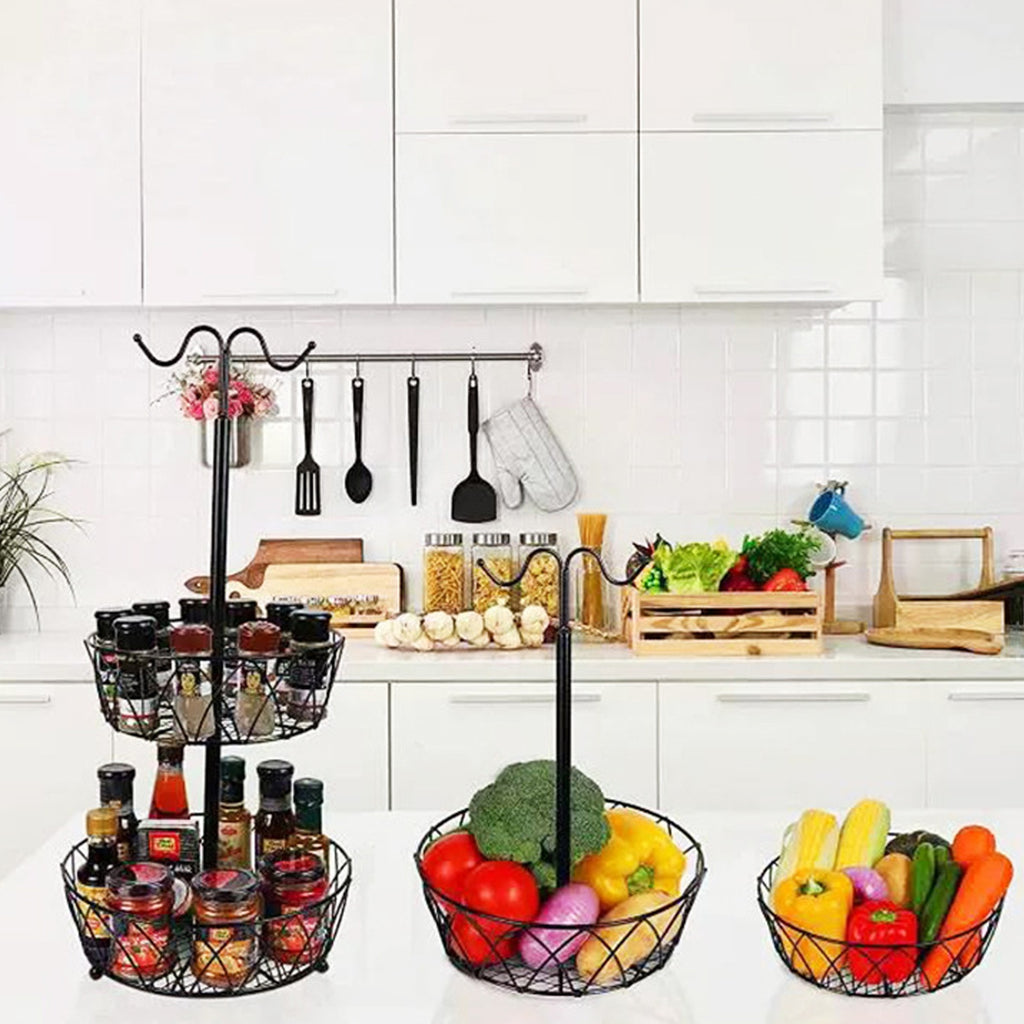 2-Tier Fruit Basket with Banana Hanger view 4 for kitchen organization and cabinet storage