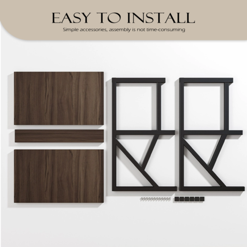 Rack shelf panels, side frames and fittings before assembly