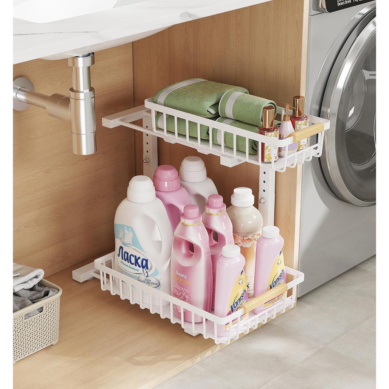 Under Sink Pull-Out Organizer – L-Shaped, 5-Level Adjustable Height-SROYAS 