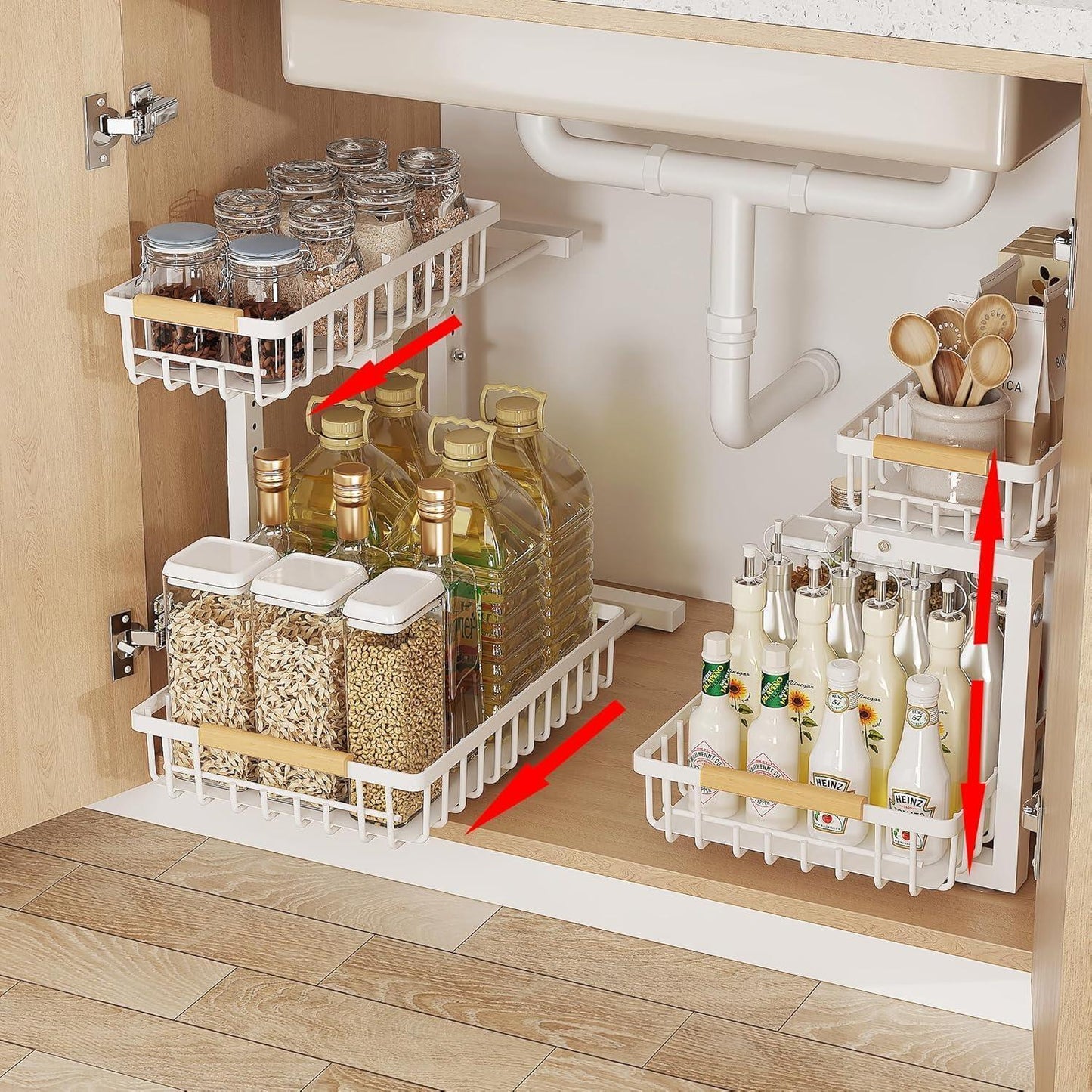 Under Sink Pull-Out Organizer – L-Shaped, 5-Level Adjustable Height-SROYAS 