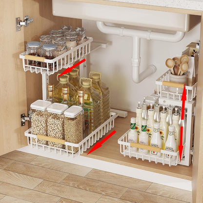 Under Sink Pull-Out Organizer – L-Shaped, 5-Level Adjustable Height-SROYAS 