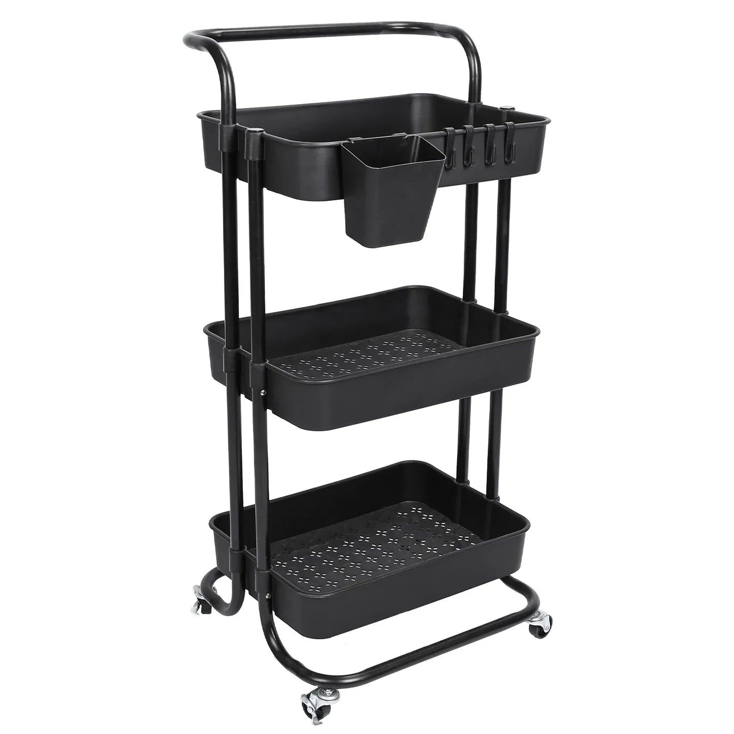 3-Tier Rolling Storage Cart – Mesh Baskets & Lockable Wheels-SROYAS -Color:Black