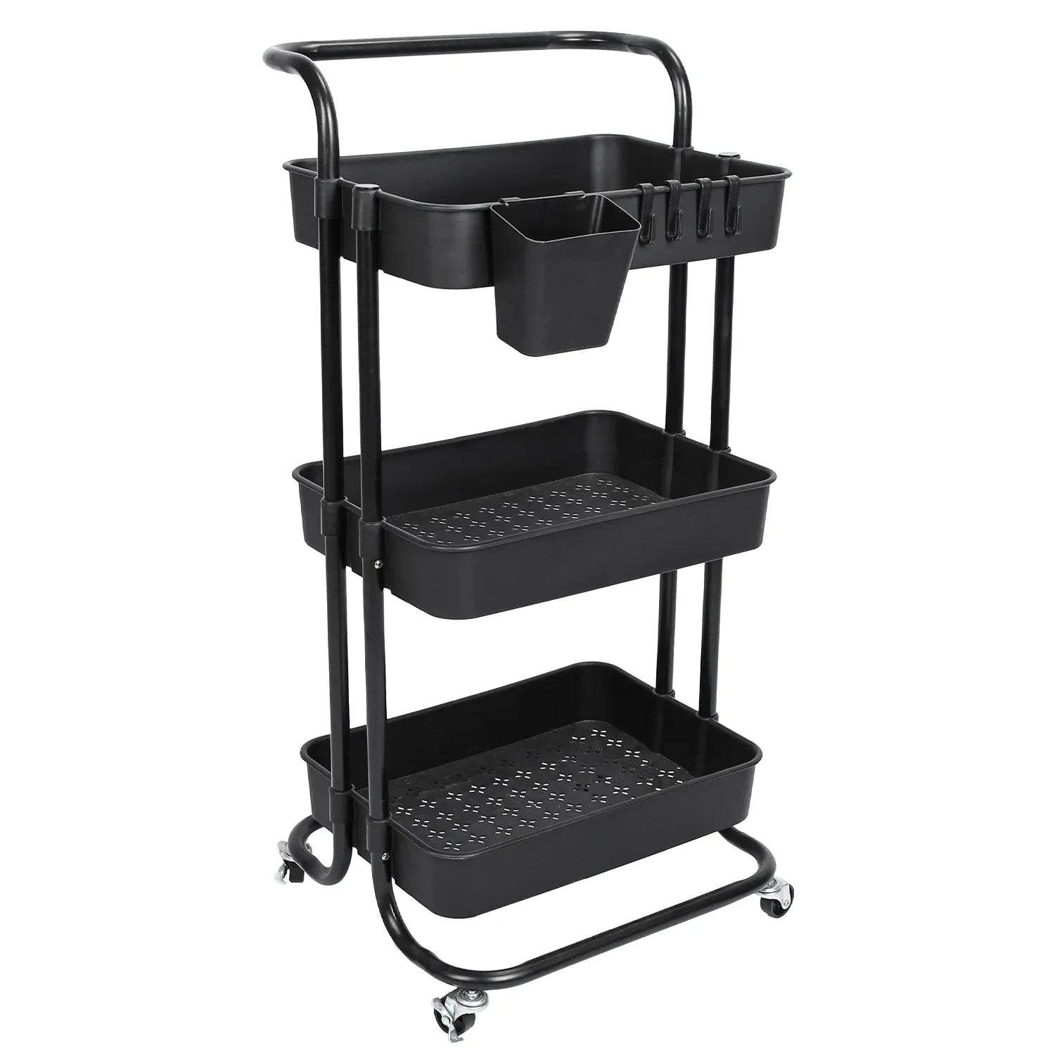 3-Tier Rolling Storage Cart – Mesh Baskets & Lockable Wheels-SROYAS -Color:Black