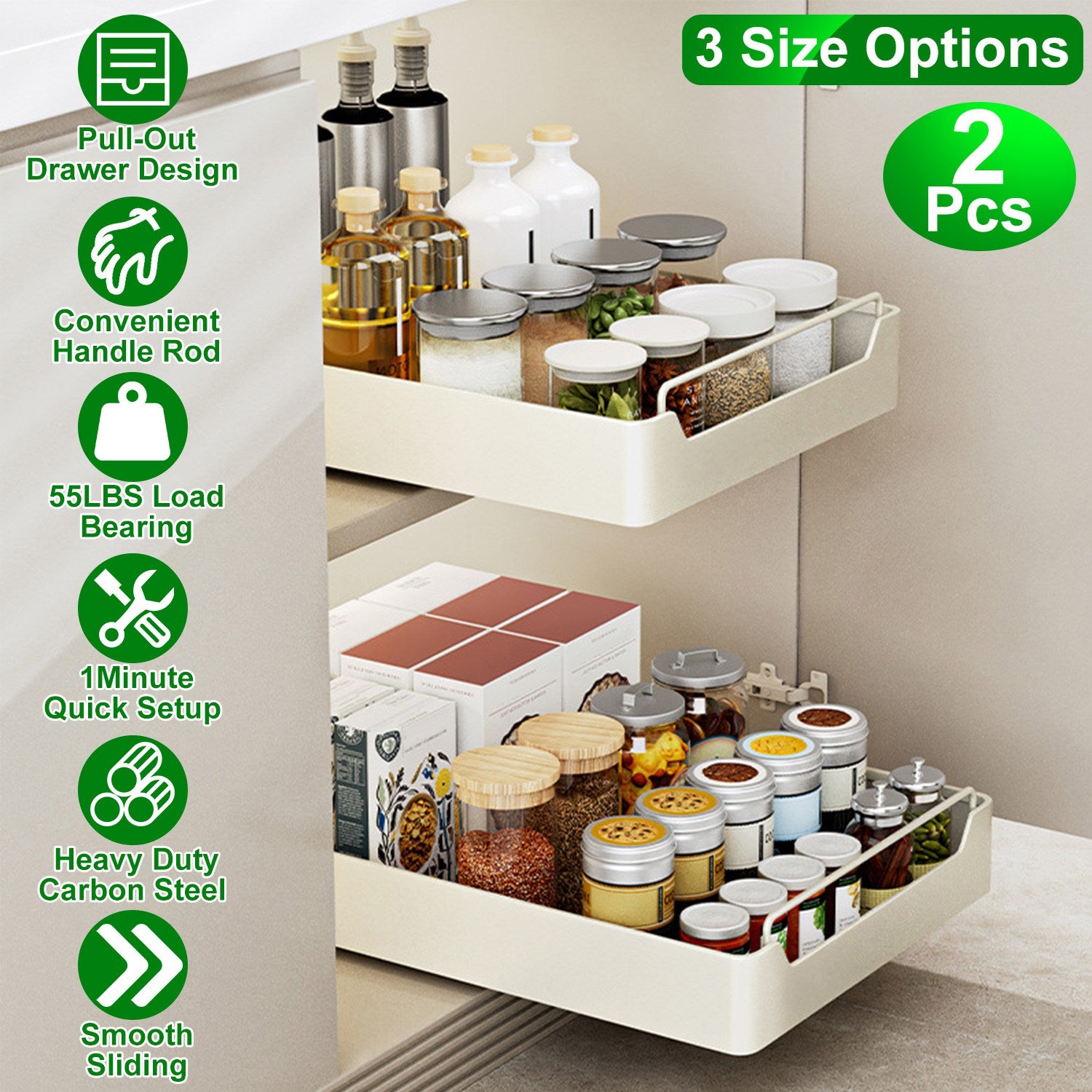 2Pcs Pull Out Cabinet Organizers Sliding Shelf for closet and bedroom storage