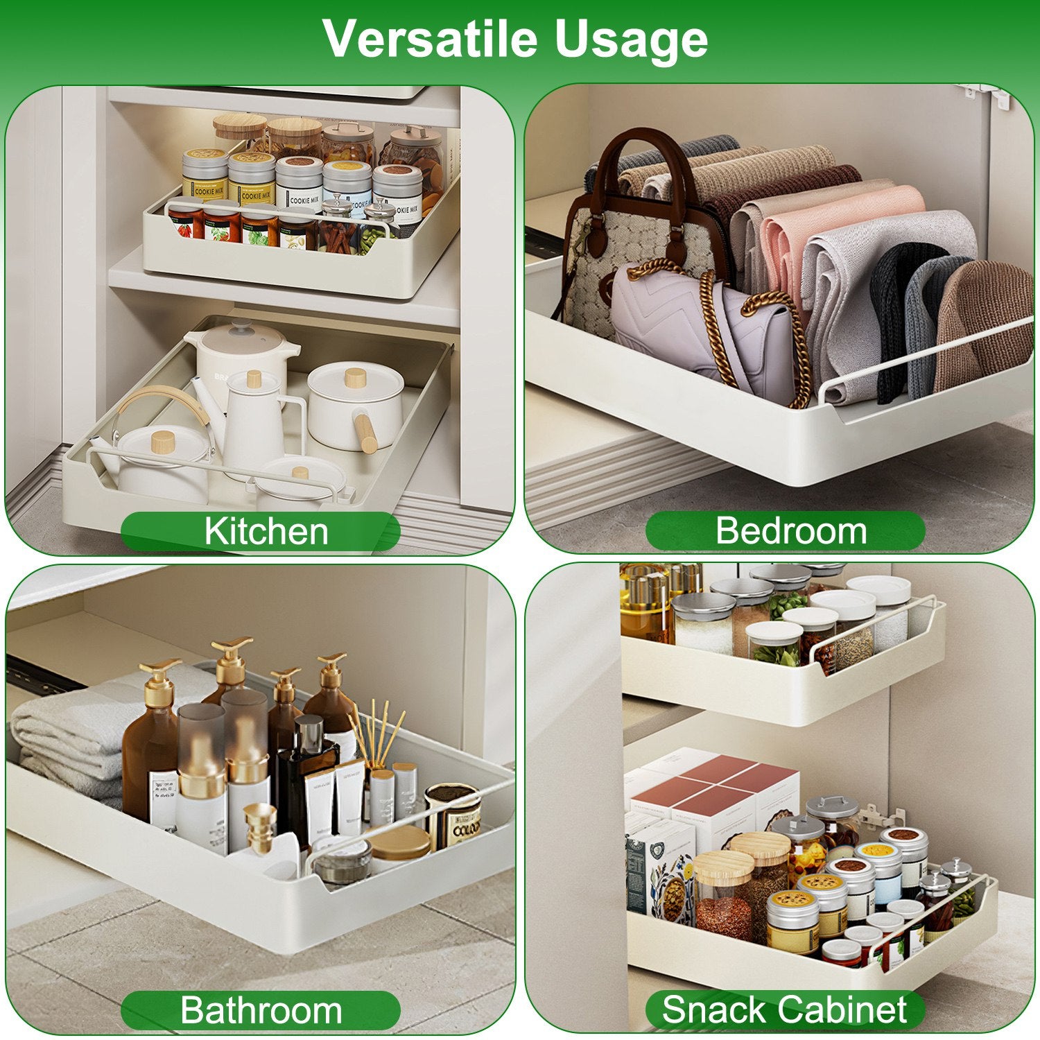 2Pcs Pull Out Cabinet Organizers Sliding Shelf view 3 for closet and bedroom storage