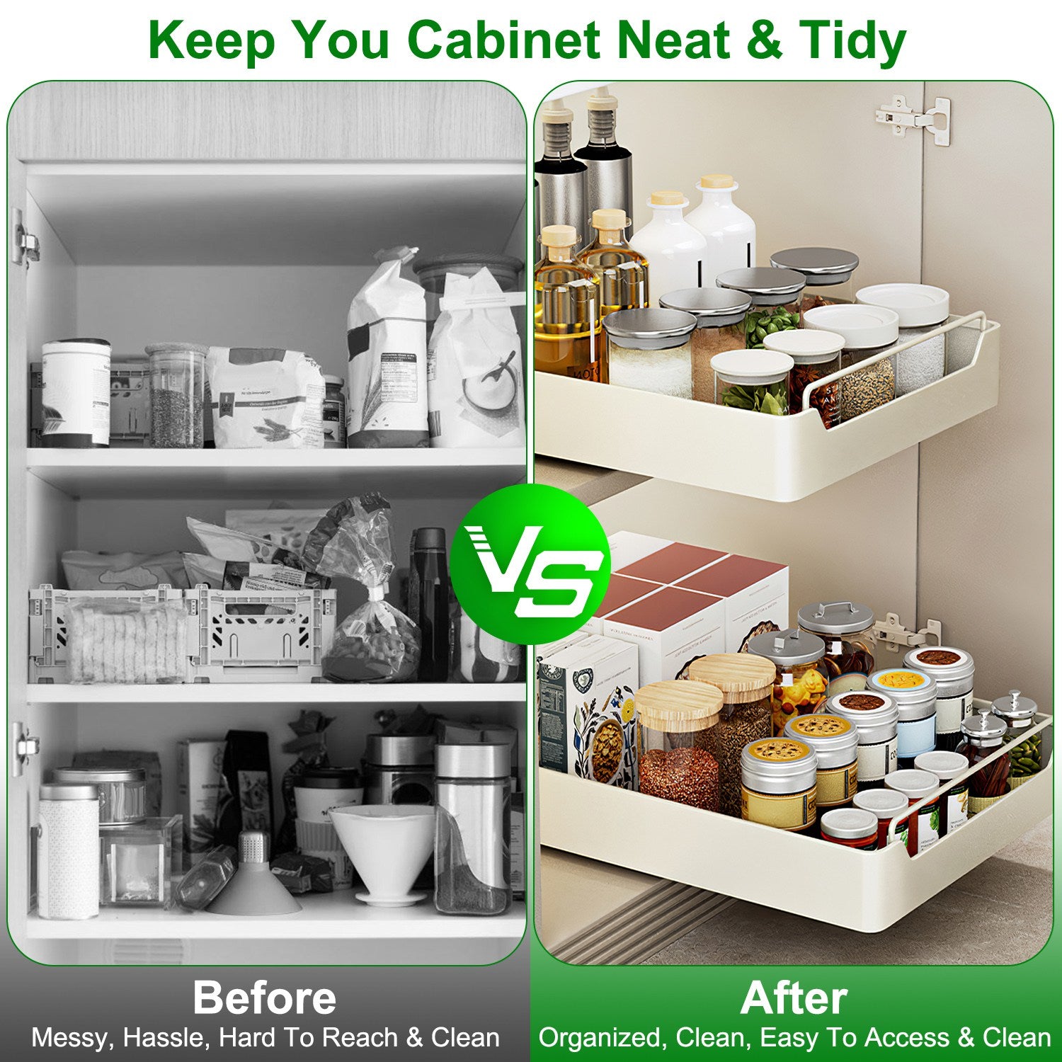 2Pcs Pull Out Cabinet Organizers Sliding Shelf view 5 for closet and bedroom storage
