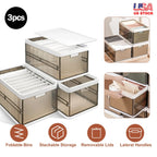 3-Pack Foldable Plastic Storage Bins with Lids for pantry food storage and kitchen organization