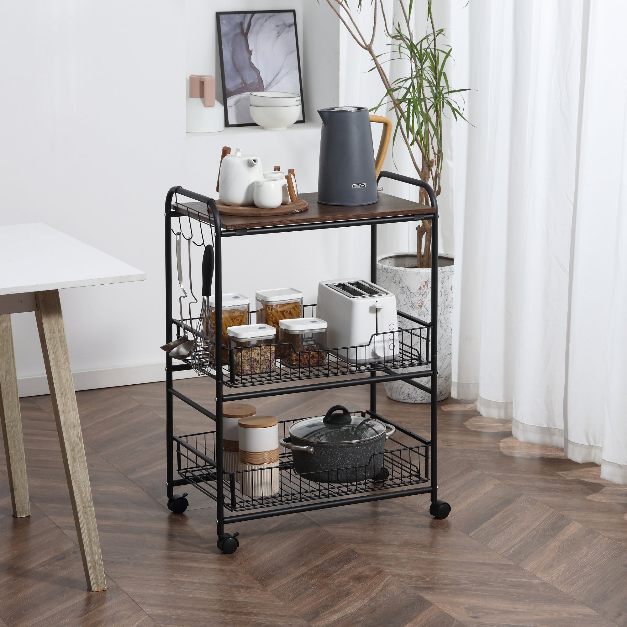 3-Tier Rolling Kitchen Cart with Storage view 2 for kitchen organization and cabinet storage