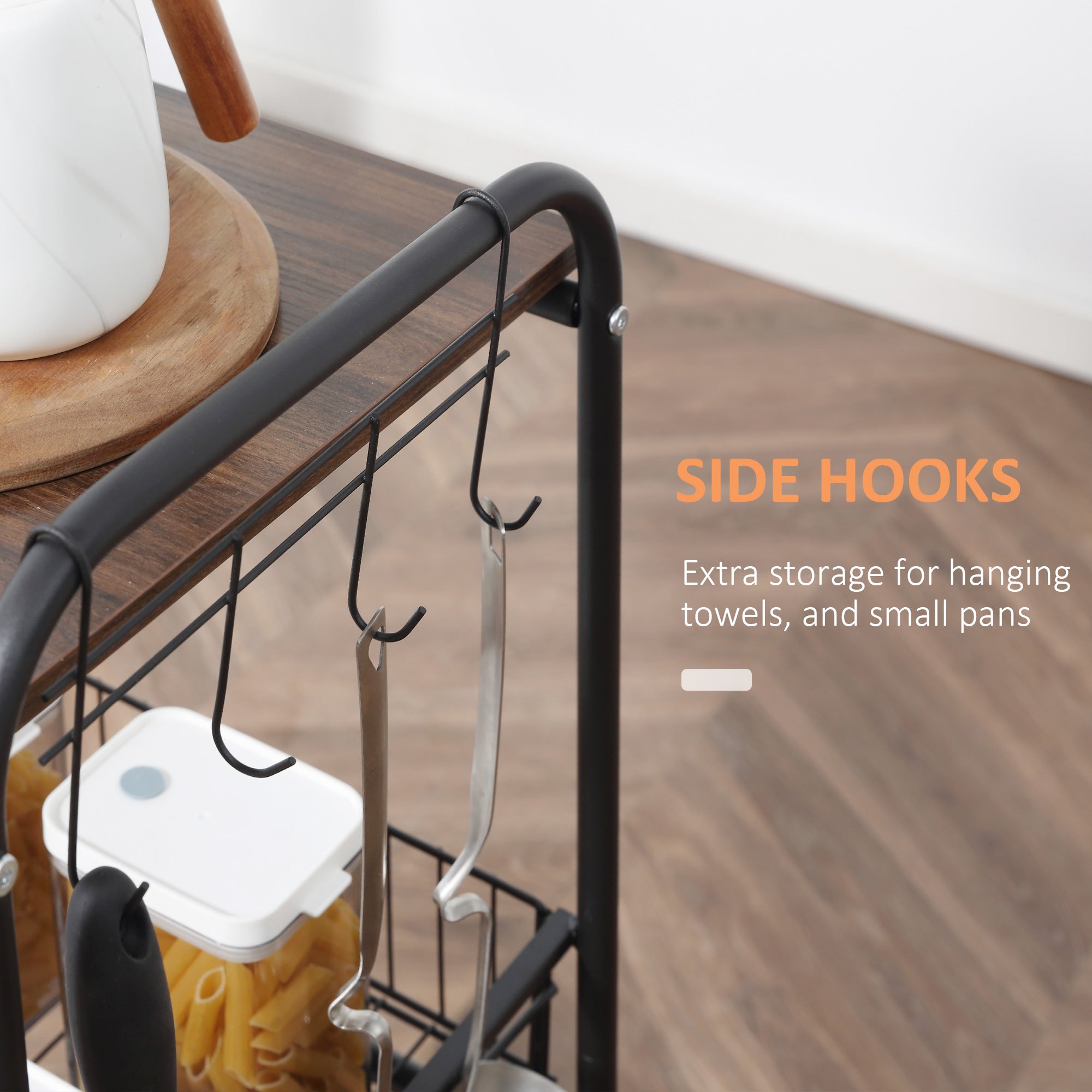 3-Tier Rolling Kitchen Cart with Storage view 4 for kitchen organization and cabinet storage