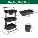 3-Tier Rolling Storage Cart - Mesh Baskets and Lockable Wheels view 2 for pantry food storage and kitchen organization