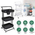 3-Tier Rolling Storage Cart - Mesh Baskets and Lockable Wheels view 6 for pantry food storage and kitchen organization