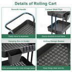 3-Tier Rolling Storage Cart - Mesh Baskets and Lockable Wheels view 8 for pantry food storage and kitchen organization