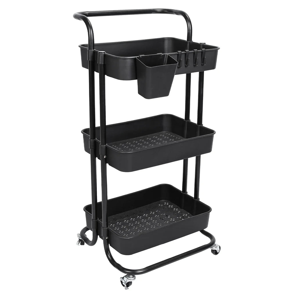 3-Tier Rolling Storage Cart - Mesh Baskets and Lockable Wheels view 9 for pantry food storage and kitchen organization