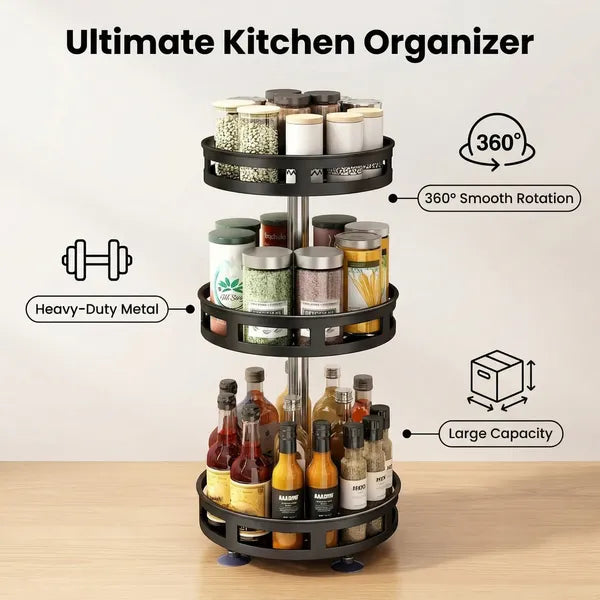 3-Tier Rotating Spice Rack - 360° Carbon Steel view 4 for kitchen organization and cabinet storage