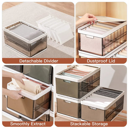 3-Pack Foldable Plastic Storage Bins with Lids for pantry food storage and kitchen organization - SROYAS