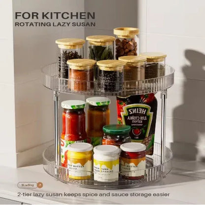 2-Pack 2-Tier Rotating Spice Rack Lazy Susan | 360° Spinning Kitchen Counter Organizer-SROYAS 