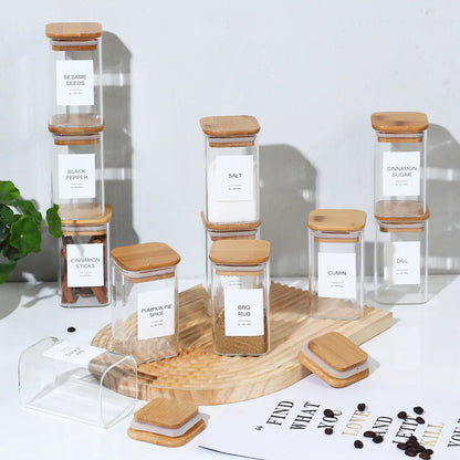 12-Piece Square Spice Jar Set with 72 Labels | Glass Kitchen Seasoning Organizer-SROYAS 