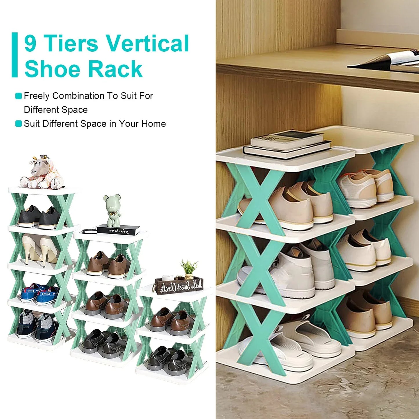 9-Tier Stackable Shoe Rack | Vertical Space-Saving Shoe Organizer for Entryway & Closet-SROYAS 