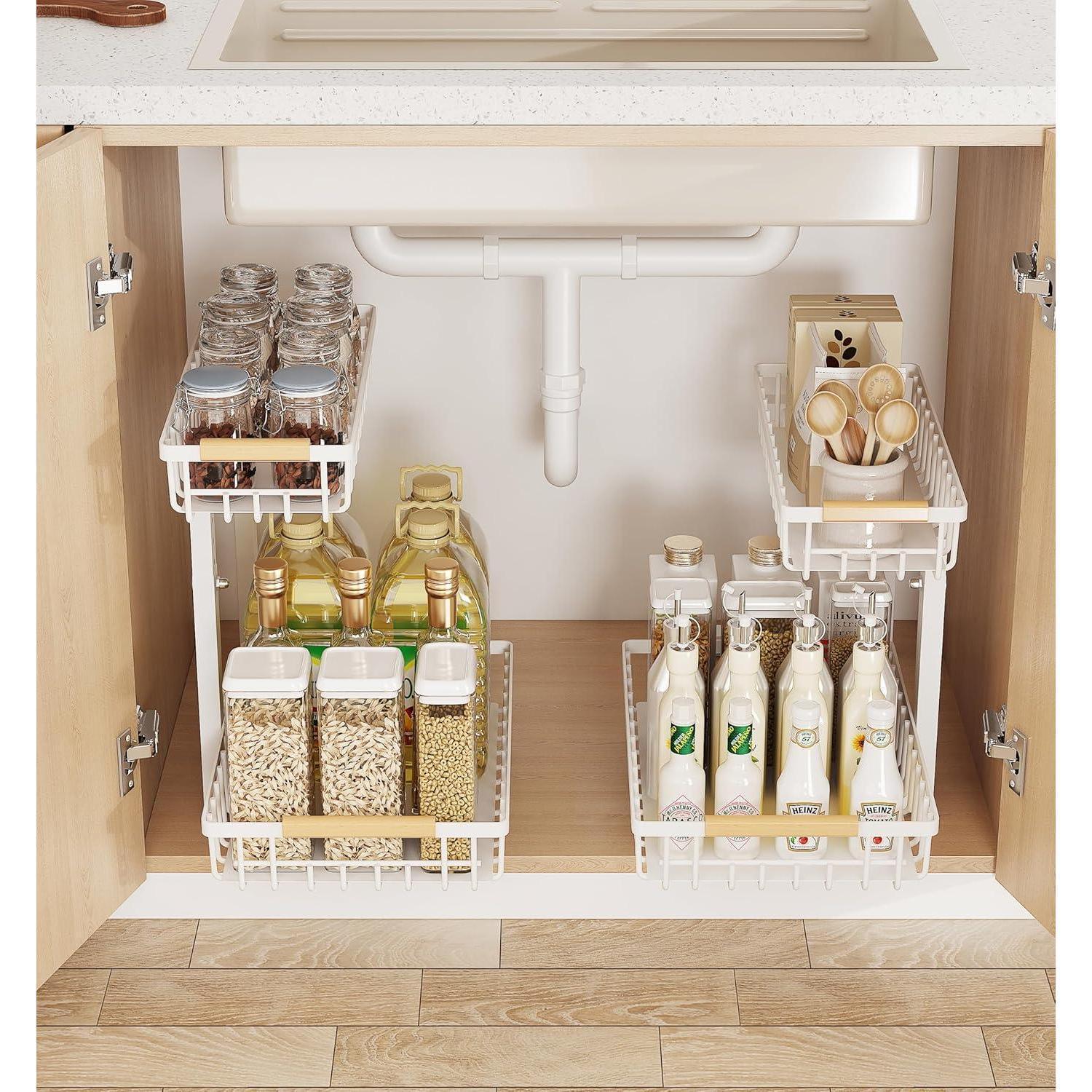 Under Sink Pull-Out Organizer – L-Shaped, 5-Level Adjustable Height-SROYAS 