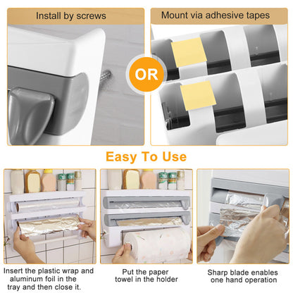 Wall-Mount Kitchen Roll Dispenser with Cutter – Paper Towel, Foil & Cling Film Organizer-SROYAS 