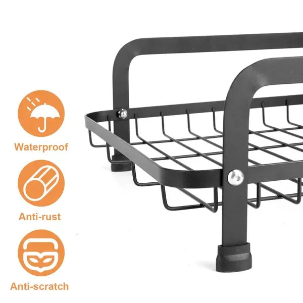 2-Tier Dish Drying Rack with Drainboard, Utensil Holder, Black-SROYAS 