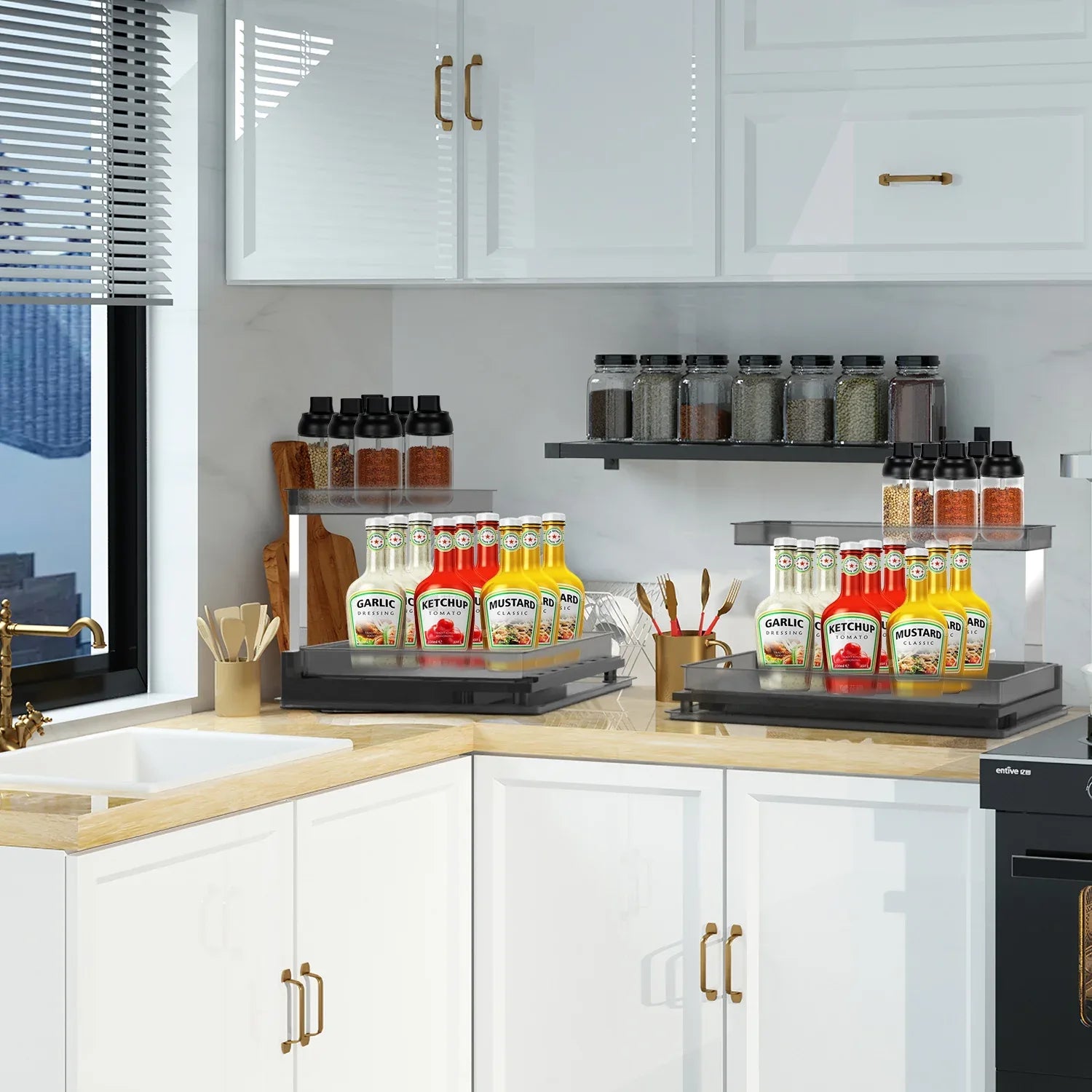 2-Tier Under Sink Pull-Out Organizer with Sliding Drawer-SROYAS 