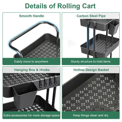 3-Tier Rolling Storage Cart – Mesh Baskets & Lockable Wheels-SROYAS 