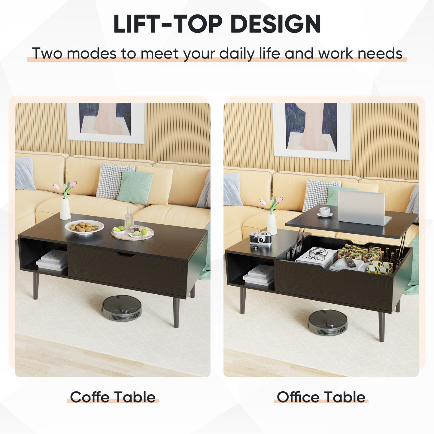 Lift Top Coffee Table with Hidden Storage – Modern Living Room Table-SROYAS 