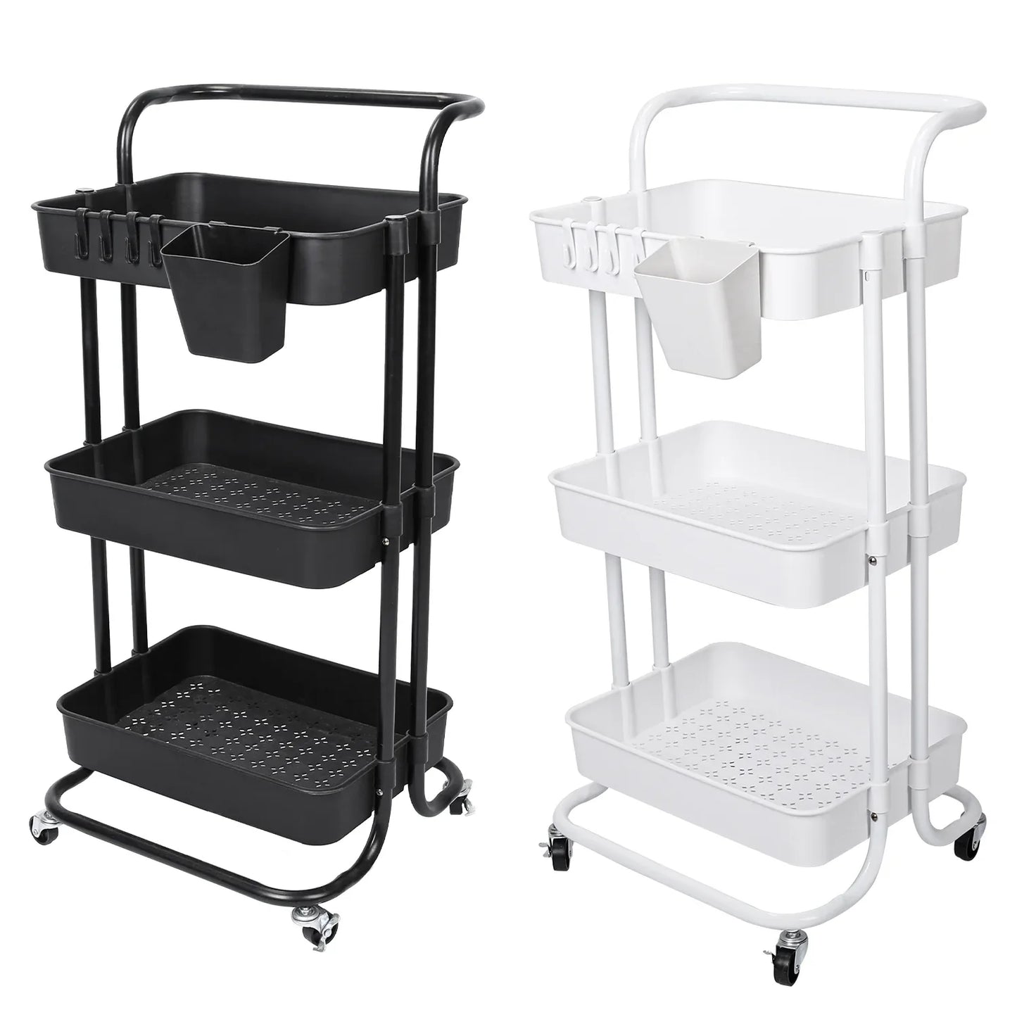 3-Tier Rolling Storage Cart – Mesh Baskets & Lockable Wheels-SROYAS 