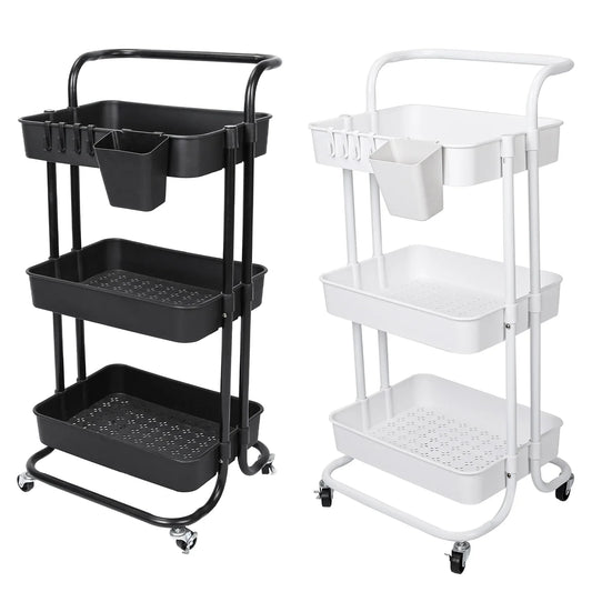 3-Tier Rolling Storage Cart – Mesh Baskets & Lockable Wheels-SROYAS 