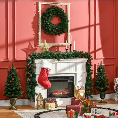 Coordinated garland and wreath on a mantel