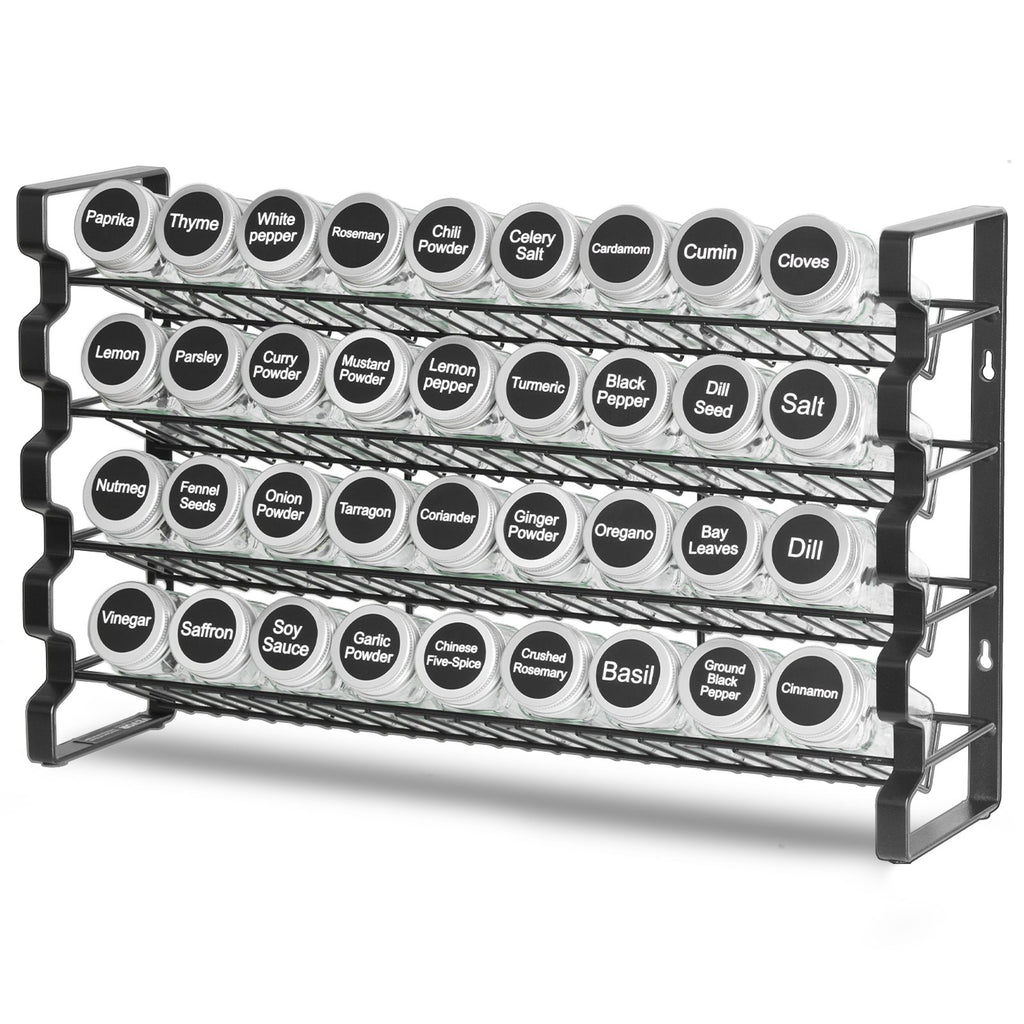 4-Tier Spice Rack Organizer with 36 Glass Jars - Countertop or Wall Mount for pantry food storage and kitchen organization