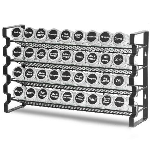 4-Tier Spice Rack Organizer with 36 Glass Jars - Countertop or Wall Mount for pantry food storage and kitchen organization