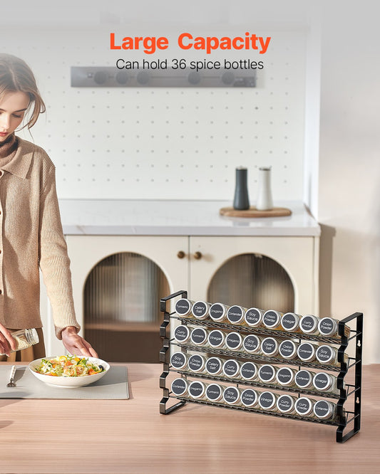 4-Tier Spice Rack Organizer with 36 Glass Jars – Countertop or Wall Mount-SROYAS 