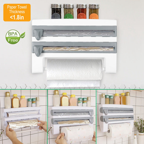 Wall-Mount Kitchen Roll Dispenser with Cutter – Paper Towel, Foil & Cling Film Organizer-SROYAS -Color:Grey