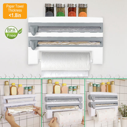 Wall-Mount Kitchen Roll Dispenser with Cutter – Paper Towel, Foil & Cling Film Organizer-SROYAS -Color:Grey