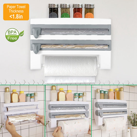 Wall-Mount Kitchen Roll Dispenser with Cutter – Paper Towel, Foil & Cling Film Organizer-SROYAS -Color:Grey