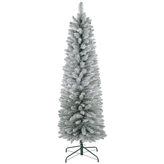 Compact flocked pencil tree with metal base
