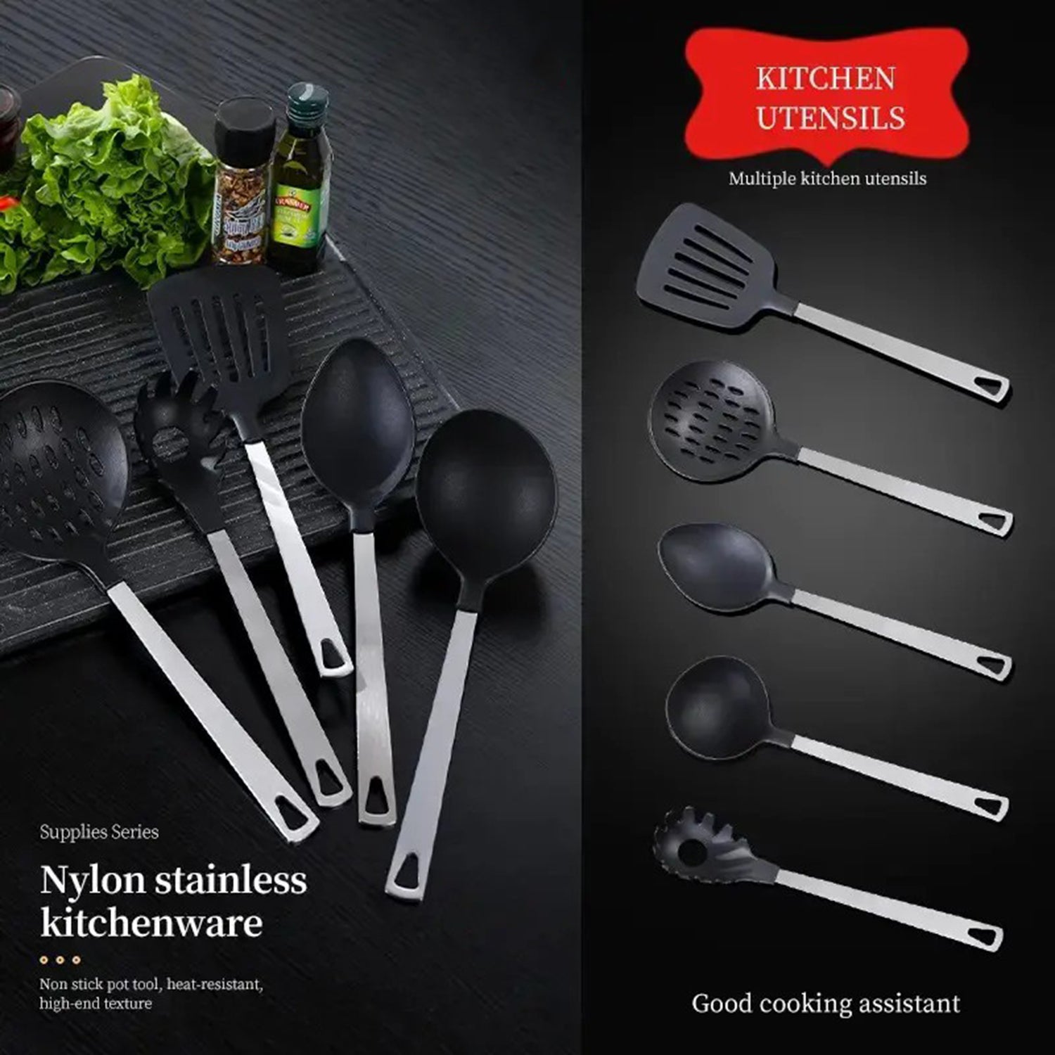 5-Piece Kitchen Utensil Set | Stainless Steel and Nylon, Heat-Resistant view 4 for kitchen organization and cabinet storage