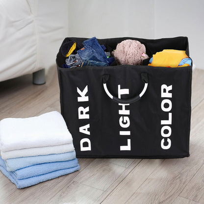 3-Section Foldable Laundry Bag | Oxford Fabric Clothes Sorter with Alloy Handle for laundry room organization and clothes storage - SROYAS
