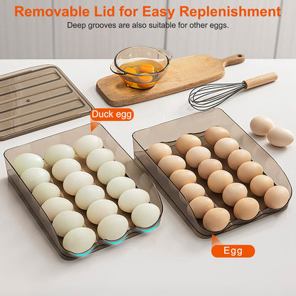 Double-Layer Egg Holder with Auto-Roll & Lid – Stores 36 Eggs-SROYAS 