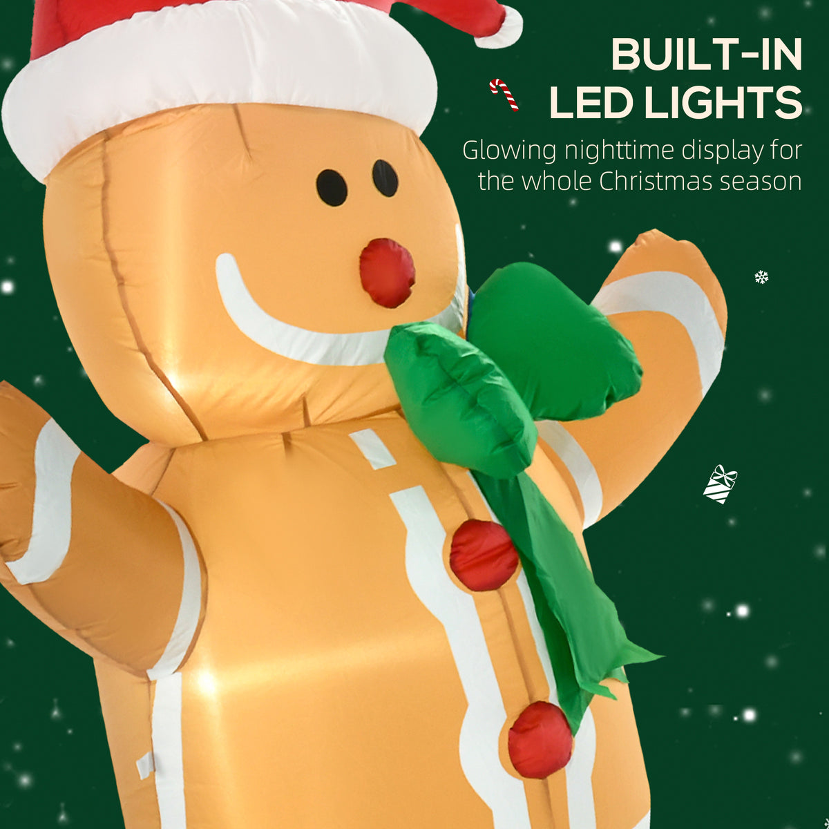 Built-in LED lighting detail on gingerbread figure