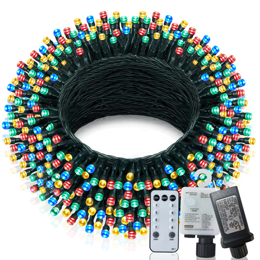 Coiled multicolour light string with controller, adapter and pictured remote