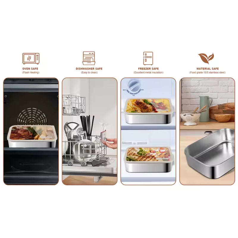 Stainless Steel Food Storage Containers – Square Meal Prep & Freezer Organizer Set-SROYAS 