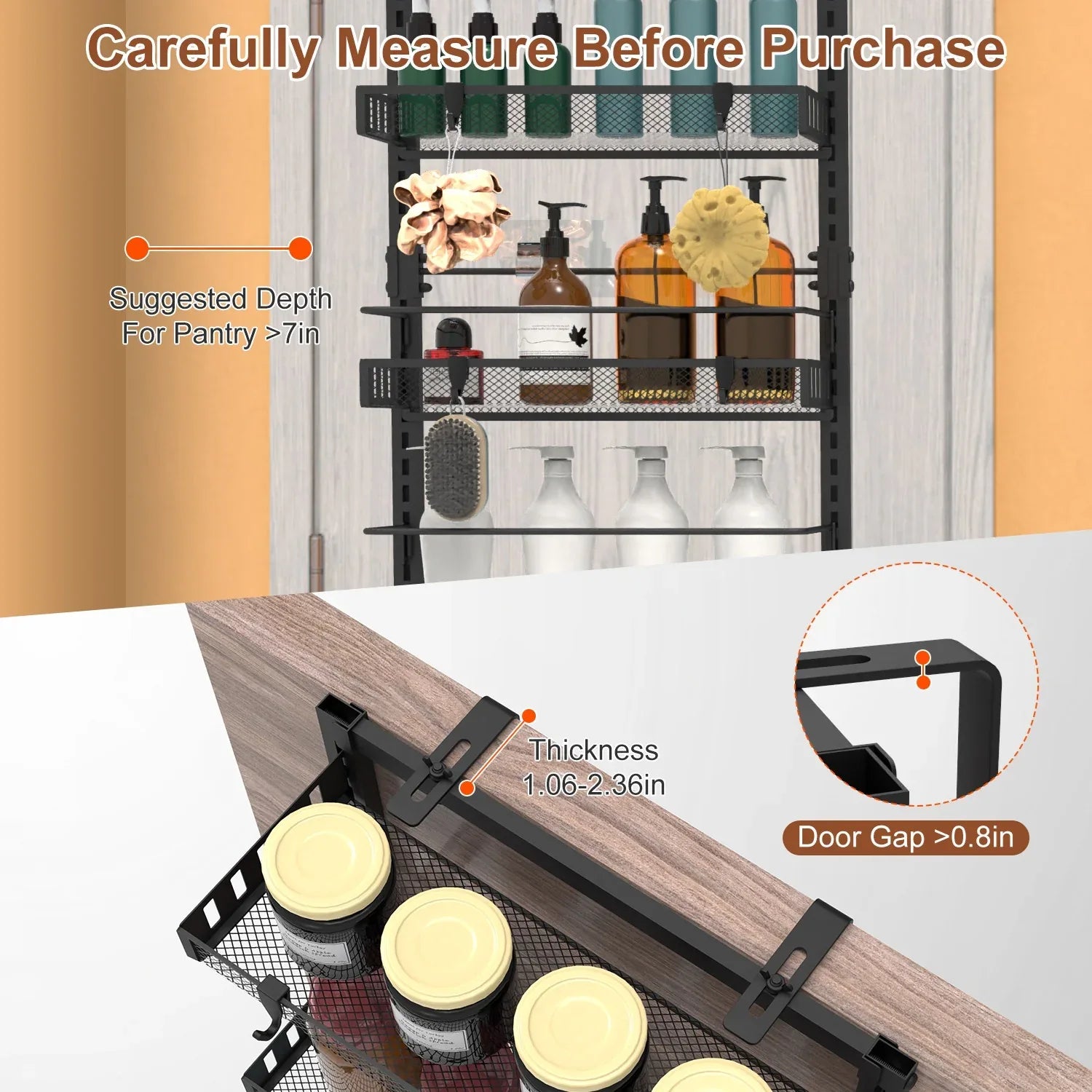 6-Tier Over-Door Pantry Organizer, 110 lb Carbon Steel-SROYAS 